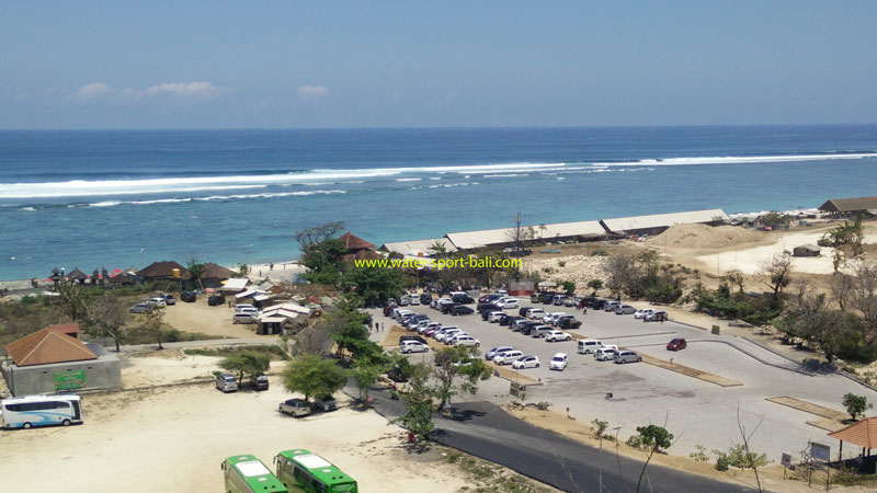 Aerial view of the spacious parking lot at Shoreline, Bali.