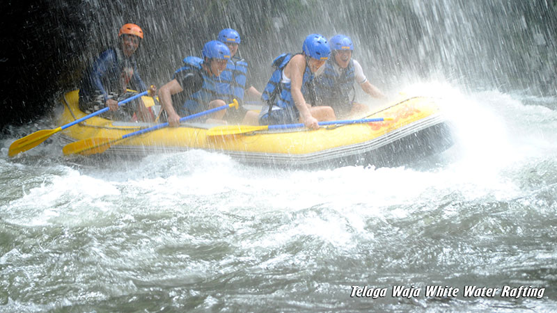 Thrill-seekers rafting down Telaga Waja River in Bali