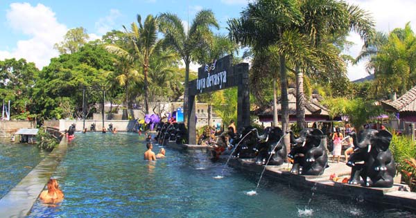 Toya Devasya Therapeutic hot springs in Bali, surrounded by mountains and greenery