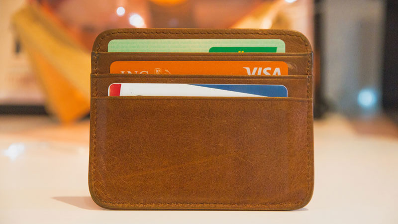 Leather wallet with credit cards ready for vacation