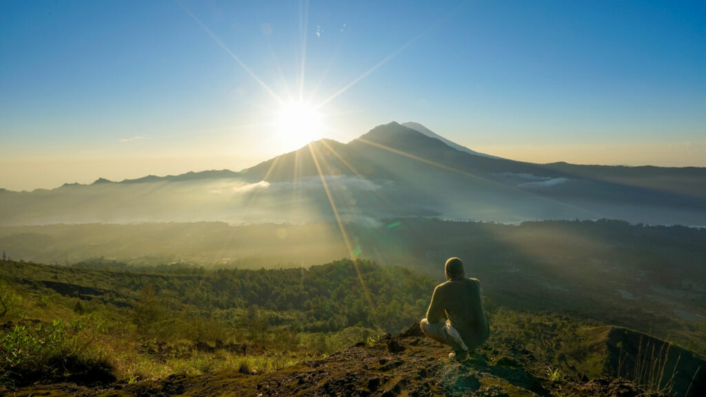 View of Mount Batur Kintamani Bali Towards Sunrise