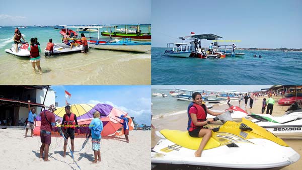 Tanjung Benoa Beach with water sports activities in the background