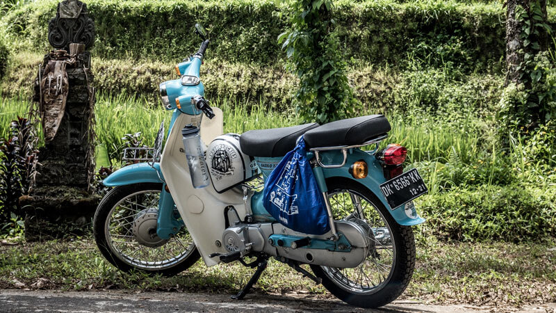 Vintage motorbike parked in Jatiluwih, Bali