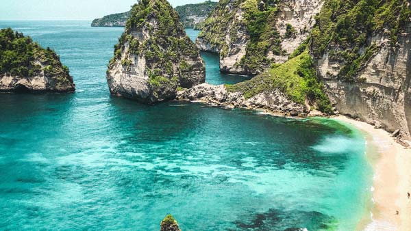 Striking cliffs and azure waters at Nusa Penida Island, Bali