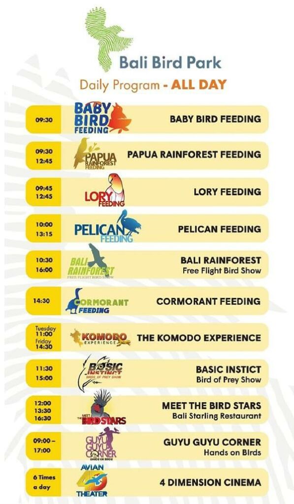Bali Bird Park Show Schedule