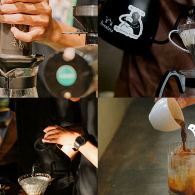 Expert barista in a Denpasar cafe preparing specialty coffee using various brewing methods