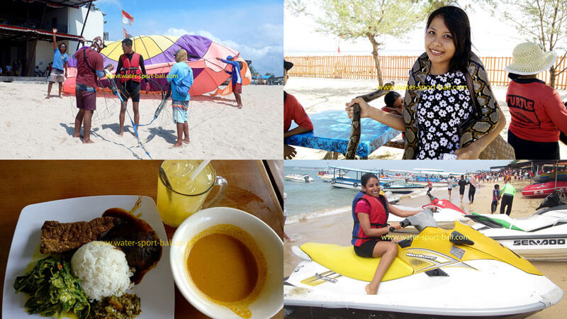 Tourists enjoying water sports at Tanjung Benoa Beach in Bali