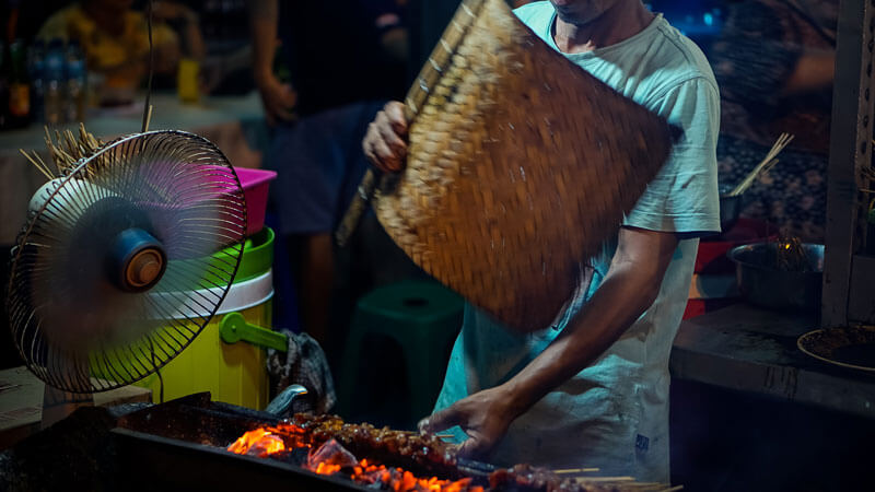 Traditional Indonesian dishes at night market