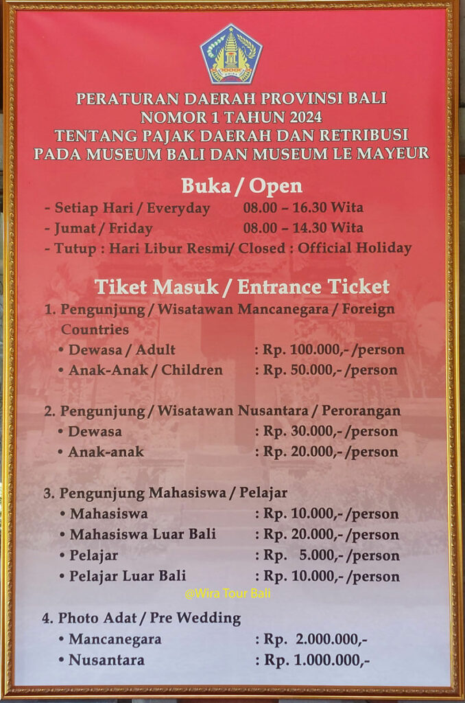 Bali Museum Entrance Ticket Price List