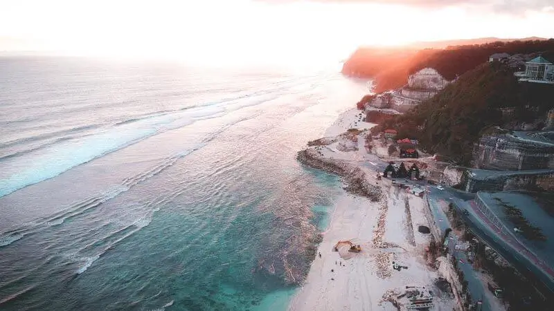 Melasti Beach cliffs and clear shallows, South Bali place to visit.