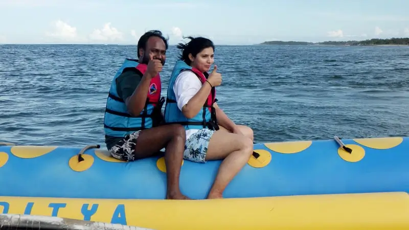 Couple on banana boat at Tanjung Benoa, relaxed session