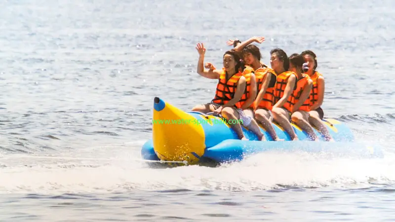 Sanur Banana Boat front view of riders wearing life jackets