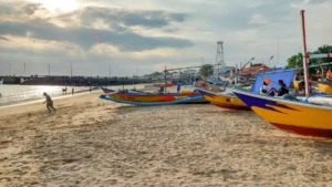 Fishing boats on the sand at Kedonganan Beach in the afternoon