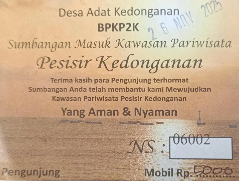 Entry ticket for the Kedonganan coastal tourism area for cars