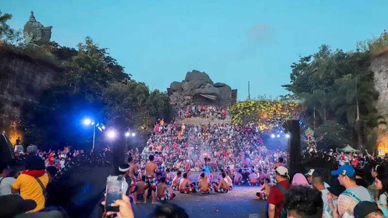 Crowd watching an evening cultural performance at GWK Bali