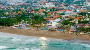 Aerial view of Berawa Beach coastline in Canggu