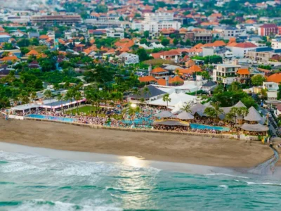Aerial view of Berawa Beach coastline in Canggu
