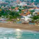 Aerial view of Berawa Beach coastline in Canggu
