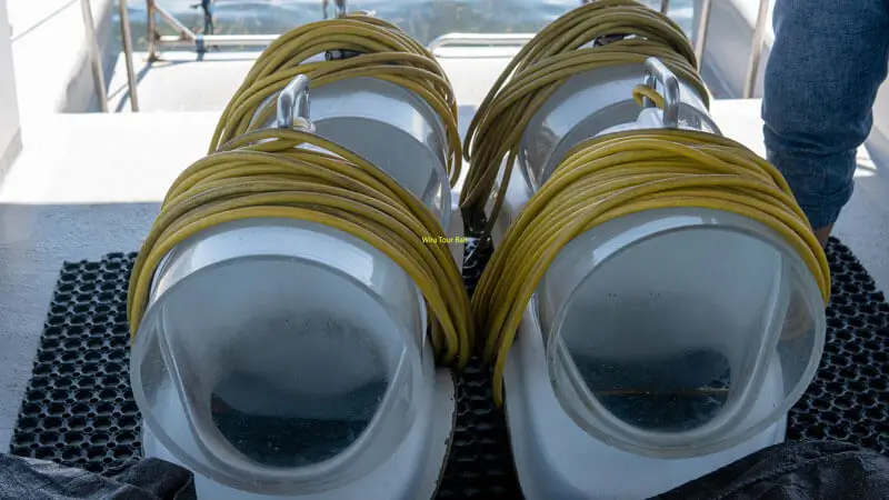 Seawalker oxygen helmets on boat in Tanjung Benoa