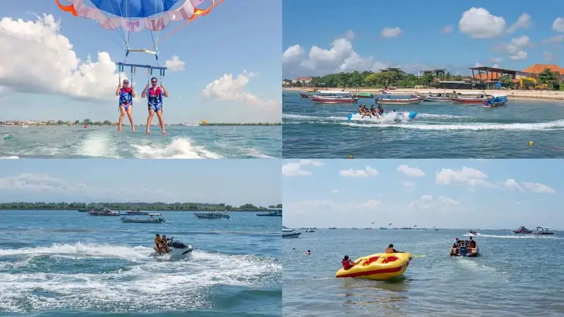 Tanjung Benoa water sports package activities: parasailing, jet ski, banana boat, donut ride