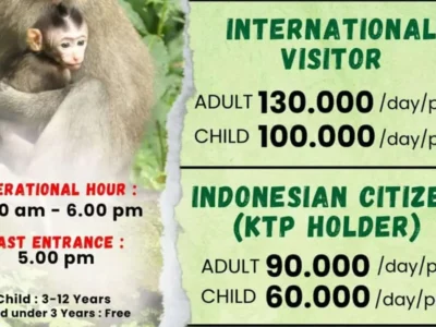 Monkey Forest Ubud entrance fee sign and opening hours