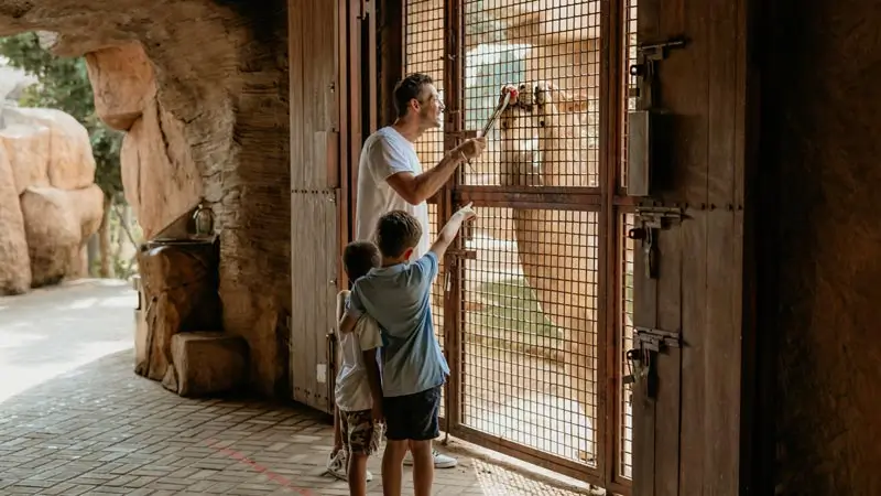 Children watching an animal behind a barrier at Bali Zoo