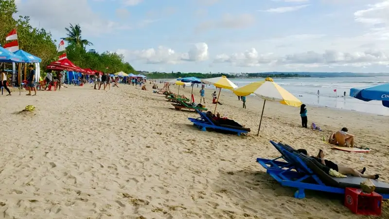 Sun loungers and umbrellas on the sand